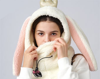 White Bunny Ski Mask Hats, Skiing/ Snowboard Sports Balaclava, Outdoor Sport Knit Hood, Helmet Cover, Halloween/ Christmas/Birthday Gift