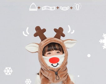 Reindeer Moving Ears Hood: Plush Winter Balaclava Mask
