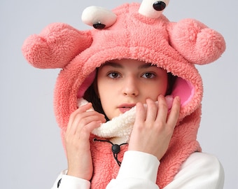 Red Lobster Fleece Ski Mask, Adult/ Kids Balaclava Helmet Cover, Snowboard Sports Hood, Birthday Gifts/ Kids, Halloween/ Christmas Gift