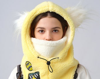 Yellow Cat Ski Mask Adult Hats , Skiing/ Snowboard Sports Balaclava, Outdoor Sport Knit Hood Helmet , Halloween/ Christmas/Birthday Gift