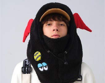 Black Bat Knit Ski Mask: Fleece Balaclava, Skiing/ Snowboard Sports Balaclava, Knit Hood, Helmet Cover, Halloween/ Christmas/Birthday Gift