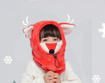 Red Fox Moving Ears Balaclava: Winter Flannel Hood