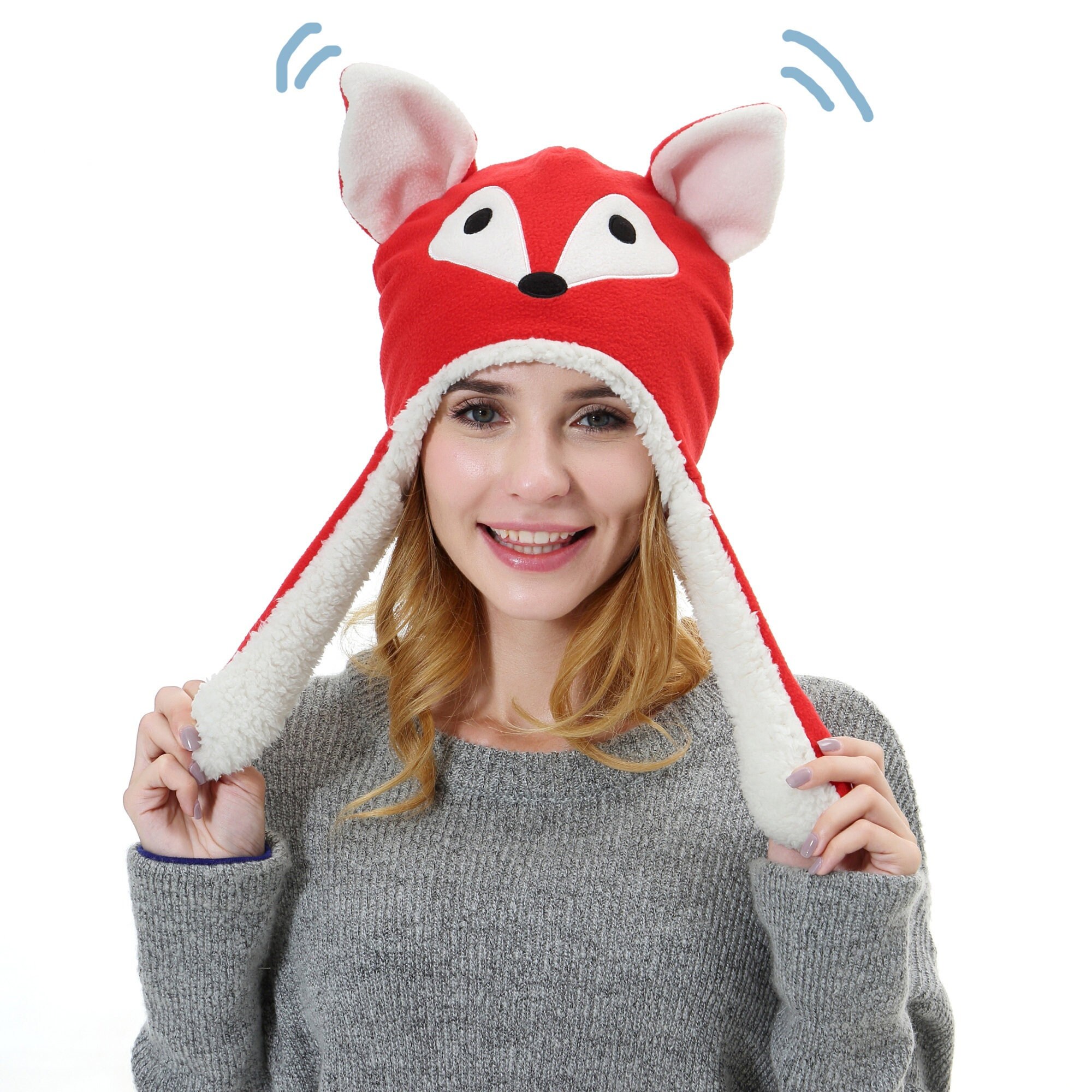 Bonnet Oreilles qui Bougent Kawaii, Bonnet Oreille qui Bouge Mignon Animal  Chapeau, Peluche Bonnet Lapin avec Airbag, pour les fêtes, cosplay, Noël