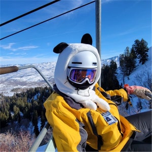 White Panda Moving Ears Ski Mask Hood, Skiing/Snowboard Balaclava, Hoodie For Kids, Helmet Cover Hat, Halloween/ Christmas/Birthday Gift