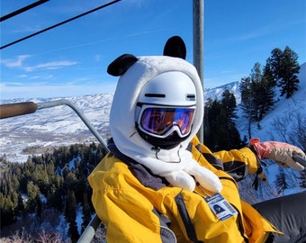 White Panda Moving Ears Ski Mask Hood, Skiing/Snowboard Balaclava, Hoodie For Kids, Helmet Cover Hat, Halloween/ Christmas/Birthday Gift