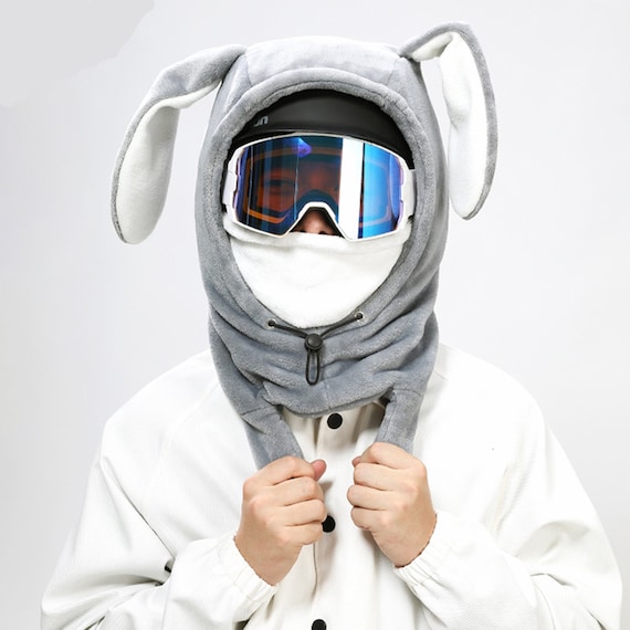 Grey Bunny Moving Ears Ski Mask Hood Balaclava Skiing Snowboard