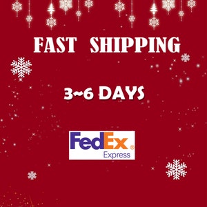 May include: Red background with white snowflakes and the text "FAST SHIPPING 3~6 DAYS" in white. The FedEx Express logo is in the centre of the image.