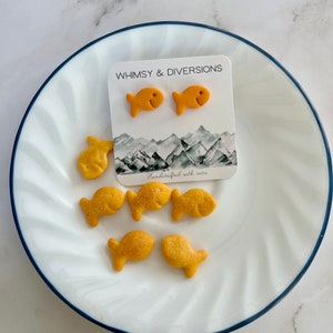 Gold Fish Stud Earrings - Polymer Clay  - Handmade Earrings