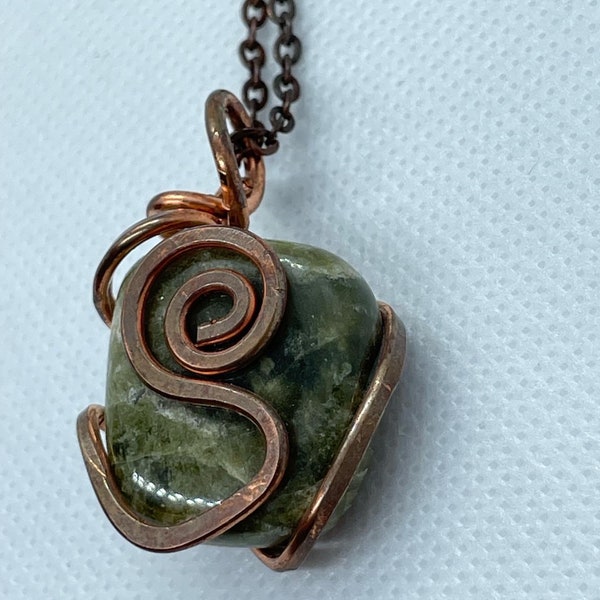 Polished Green Vesuvianite Copper Necklace - Gift For Her - Energy Stone Necklace