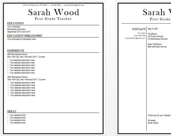 Resume Template for Word | 1 & 2 PageProfessional Resume Template, Cover Letter | Instant Download |Teacher Resume Template |Professional CV