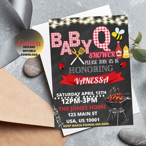 Invito per baby shower BABY-Q, Invito per barbecue per bambini, Invito per baby shower, Invito estivo per barbecue Baby Q, Invito per baby shower neutro
