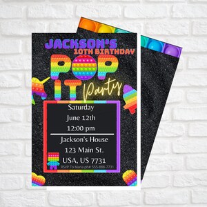 Editable Pop It Birthday Party Invitation Pop It Birthday Party Bright Rainbow Pop It Fidget Toy Party Pop It Party Instant Editable File