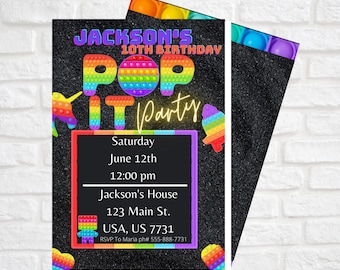 Editable Pop It Birthday Party Invitation Pop It Birthday Party Bright Rainbow Pop It Fidget Toy Party Pop It Party Instant Editable File