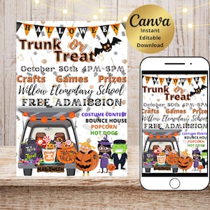 Festa di Halloween Trunk or Treat, invito a una festa di Halloween a scuola, volantino Trunk or Treat, download immediato modificabile Fall Festival Kid Party