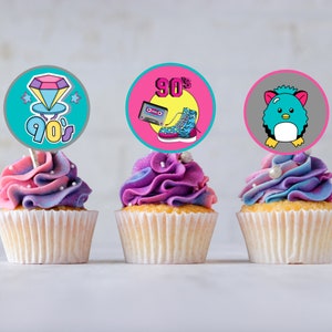 Printable I Love the 90's Party Cupcake Toppers, Decade Themed Party, 90's Baby Cupcake Toppers, 90's Party , Party Decorations