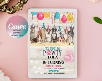 Digital Editable Dog Birthday Party Invitation Puppy Birthday Invite, Girl Dog Party, Boy Dog Party, Pet Party Invites, Puppy Party Invite