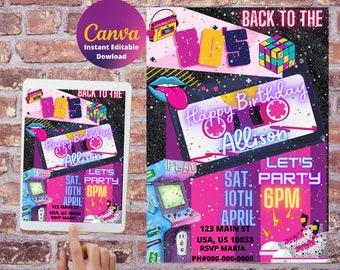 Digital Download 80's Birthday Party Invitation, 80's Party Invitation, 1980's Birthday Invitation, 80's theme, 80's Printable Invitation