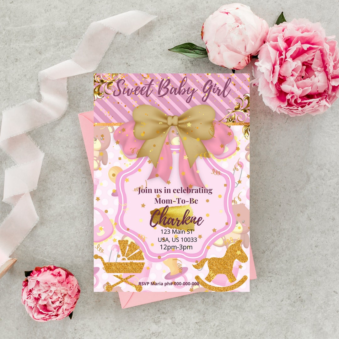 Editable Baby Shower Invitations Baby Girl Shower Etsy