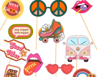 26 INSTANT DOWNLOAD Printable Hippie, & 70's Party Phot Booth Props, Printable Photo Booth Props, You Print Photo Booth Picture Props