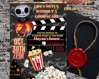 Halloween Movie Night Invitation, Movie Night Invite, Spooky Halloween Movie Night Party Template, Party Templates, Party Invites, Editable