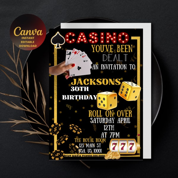 Editable Instant Download EDITABLE Poker Invitation, Poker Birthday Invitation, Playing Cards Invitation, Poker Invite , Casino Night Party