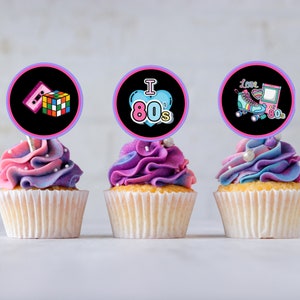 Printable I Love the 80's Party Cupcake Toppers, Decade Themed Party, 80's Baby Cupcake Toppers, 80's Party , Party Decorations