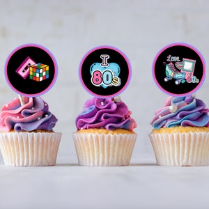 Printable I Love the 80&#39;s Party Cupcake Toppers, Decade Themed Party, 80&#39;s Baby Cupcake Toppers, 80&#39;s Party , Party Decorations