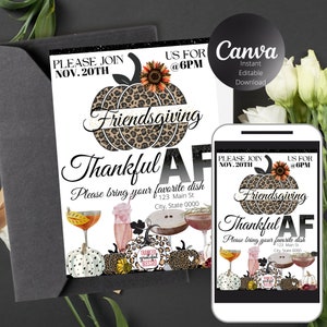Friendsgiving Thankful AF Party Invite, Thanksgiving Invitation, Friendsgiving Invite, Thanksgiving Template, Digital Download Party Invite