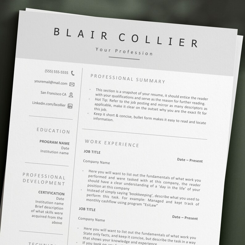 Cv Template Word Resume Google Doc Cv Google Docs CV Etsy Canada