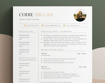 CV Template Modern, Photo Creative CV, Resume Google Doc, CV Templat, Cv Template Word, Cv Google Docs, Portrait Resume Template 1 or 2 Page
