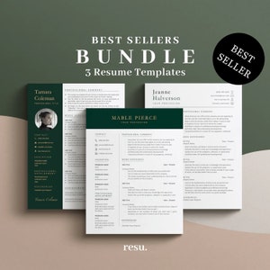 May include: A green and white resume template bundle with the text "Best Sellers Bundle" and "3 Resume Templates".