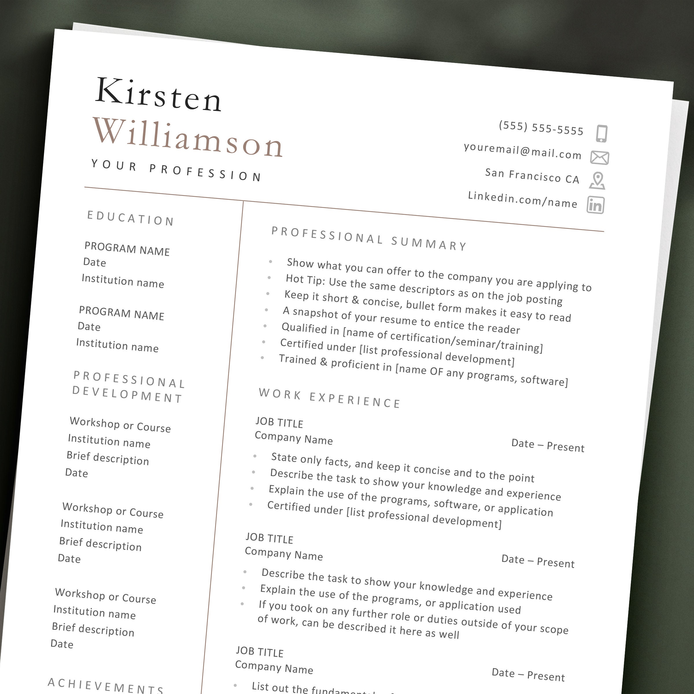 Clean Resume Template, Modern CV Template Cover Letter References for ...