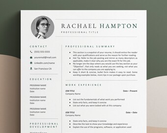 Professional Resume, Cv Template, Minimalist Resume Template Word, Executive Resume with photo, Marketing CV, Software Developer, Engineer