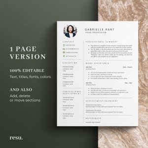 May include: A resume template with a one-page layout. The template is fully editable and includes sections for contact information, education, professional development, work experience, achievements and awards, and references. The template is designed to be used for job applications.