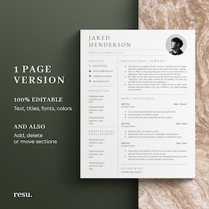 Peut inclure: Un mod&egrave;le de CV avec un fond vert et une photo professionnelle d'un homme. Le CV comprend des sections pour les coordonn&eacute;es, la formation, le r&eacute;sum&eacute; professionnel, l'exp&eacute;rience professionnelle, le d&eacute;veloppement professionnel et les r&eacute;f&eacute;rences. Le texte du CV est en noir.