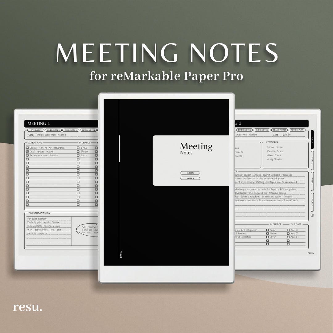 Task Management Notebook Grid Meeting Notes Remarkable Paper Pro, Digital Planner Template, Project ...