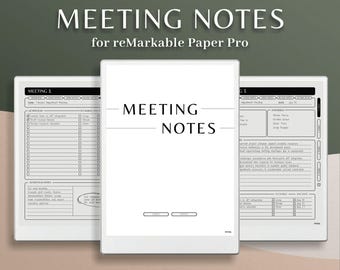Meeting Minutes reMarkable Pro, Meeting Buch reMarkable Paper Pro, Digitaler Planer für rMPP, Planer Notizbuch, Hyperlinked PDF Notizbuch