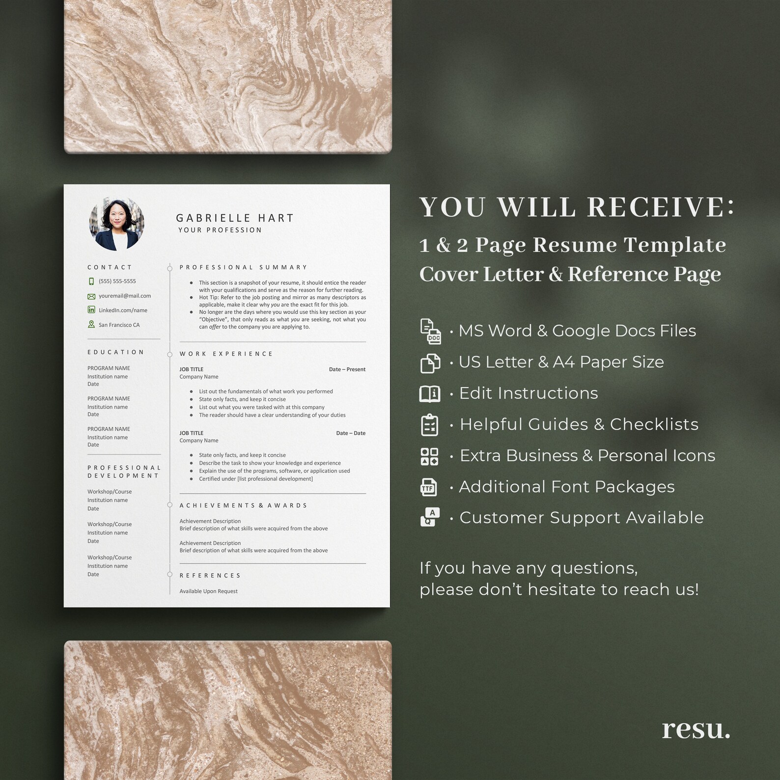 Google Docs, MS Word Resume Template + Cover Letter + References ...