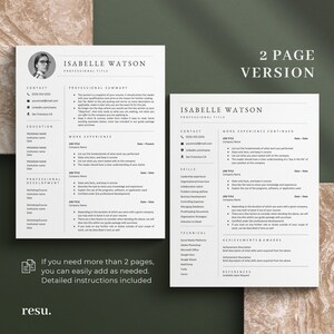 Puede incluir: Una plantilla de curr&iacute;culum de dos p&aacute;ginas con un dise&ntilde;o moderno. El curr&iacute;culum es para una persona llamada Isabelle Watson. El curr&iacute;culum incluye secciones para informaci&oacute;n de contacto, resumen profesional, experiencia laboral, desarrollo profesional, habilidades, habilidades t&eacute;cnicas, logros y premios, y referencias.