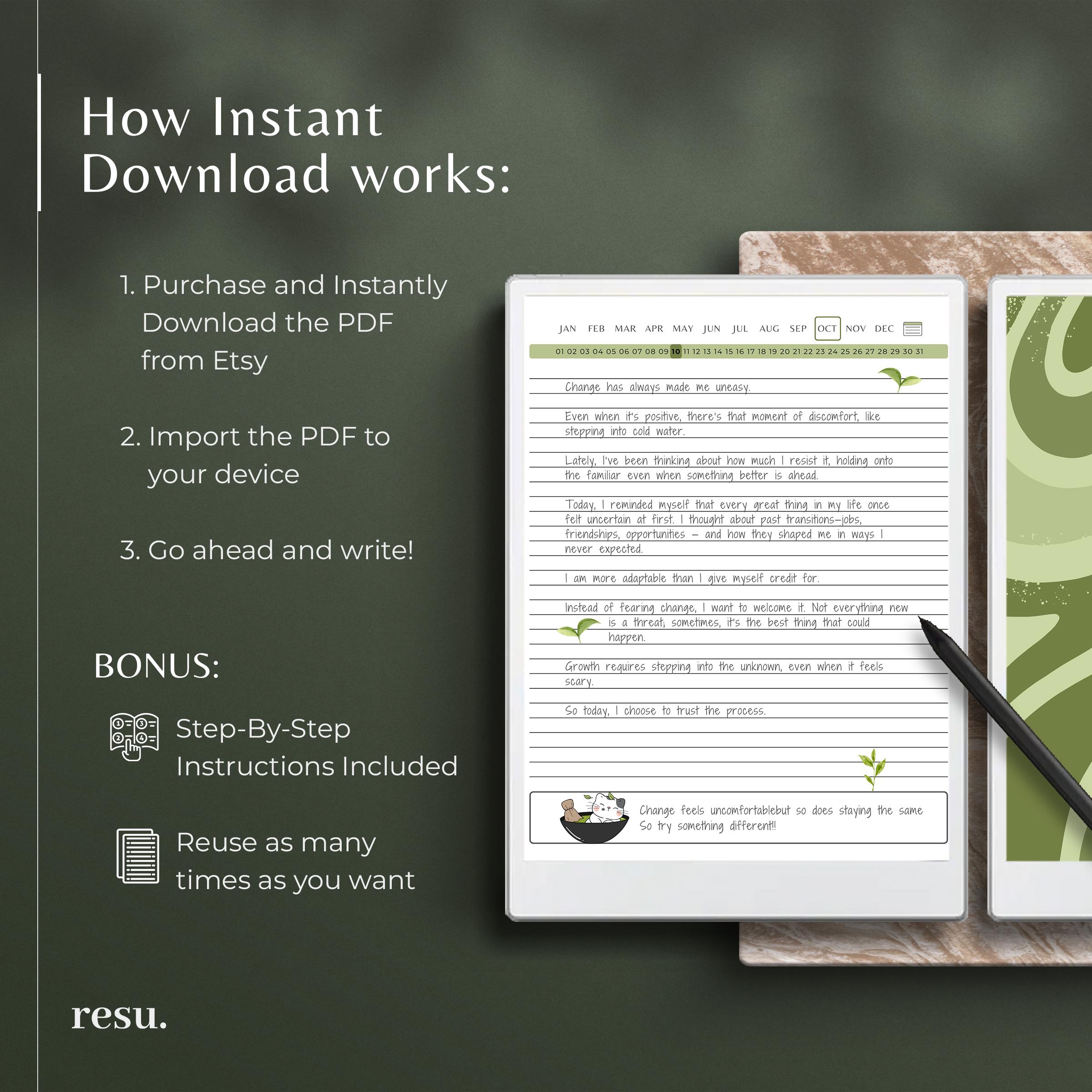 Daily Journal for Remarkable Paper Pro Tablets, Eink Journal ...