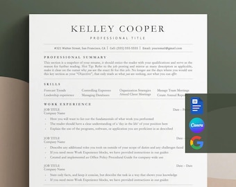 Plantilla de currículum compatible con ATS para Microsoft Word y Google Docs, carta de presentación y referencias, descarga instantánea de plantilla de currículum, plantilla de CV