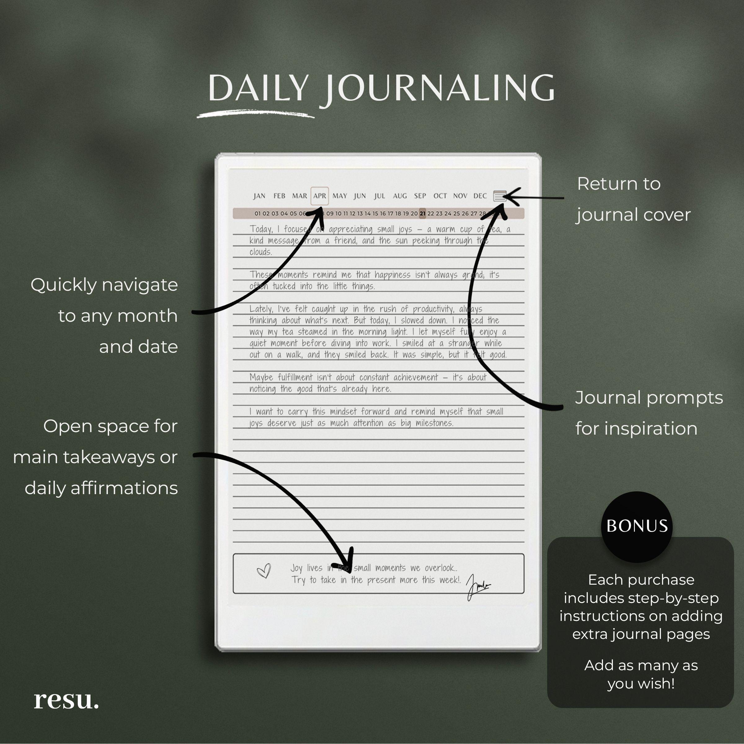 Daily Journal for Remarkable Paper Pro Tablets, Eink Journal ...