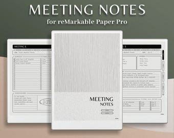 Note Summary for reMarkable Pro, Meeting Book for reMarkable Paper Pro, Meeting Notes, Meeting Minutes, Agenda, Tasks, Action Plan, To Do