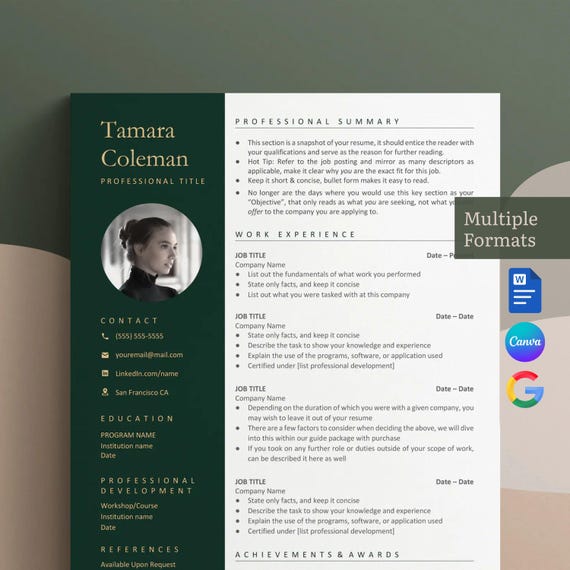 Google Docs Resume, CV Template Modern, CV Photo, Professional Canva CV, Resume Template Word, 1 or 2 Page Portrait Executive Tech Resume