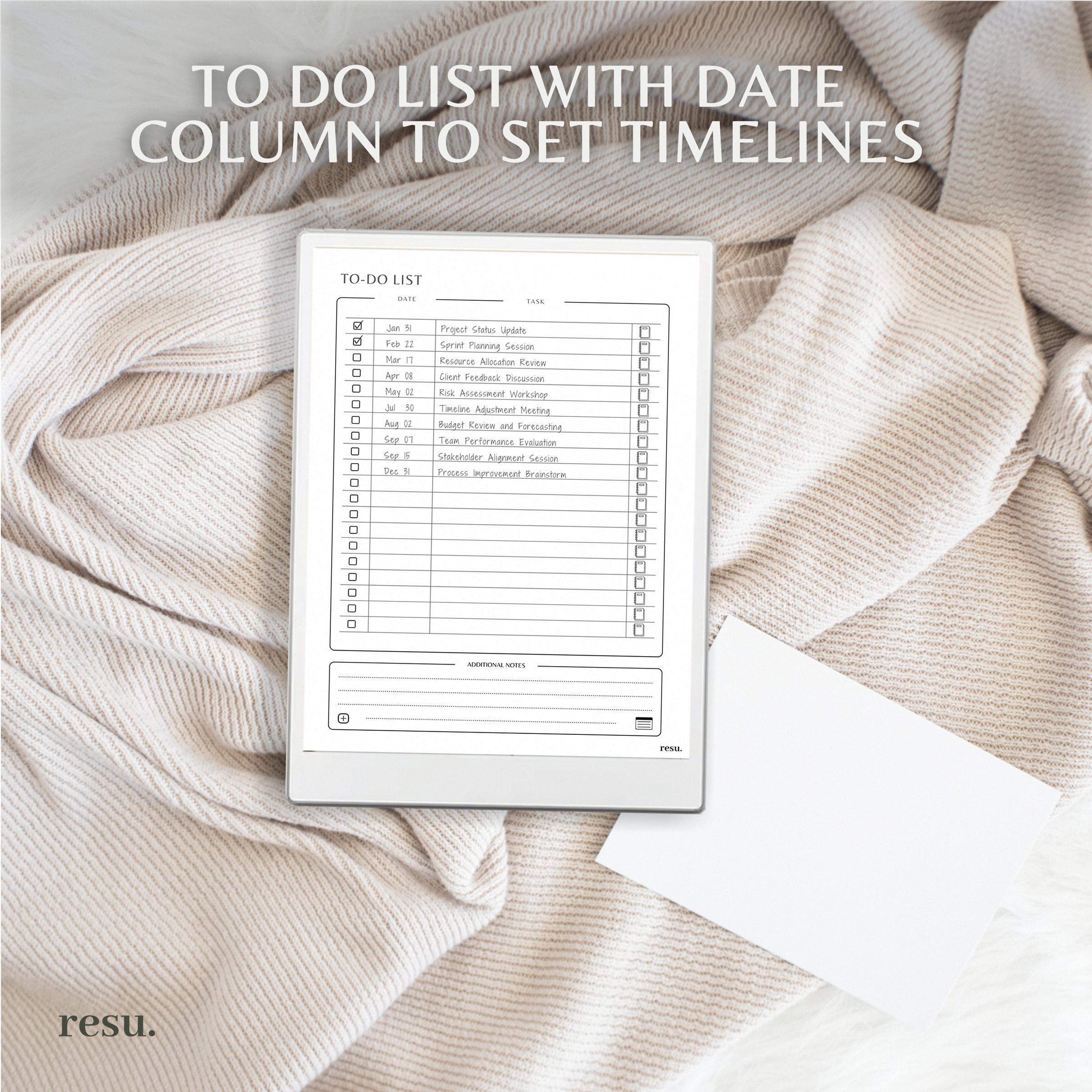 To Do List for Remarkable Paper Pro, Daily Project Management, Priority ...