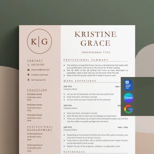Resume Template Word, Google Docs, Professional Resume, CV Template, Modern Resume,Minimalist Resume, CV Resume, Resume Template 1 or 2 Page