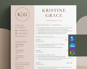 Resume Template Word, Google Docs, Professional Resume, CV Template, Modern Resume,Minimalist Resume, CV Resume, Resume Template 1 or 2 Page