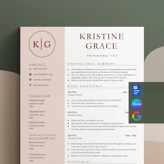 Resume Template Word, Google Docs, Professional Resume, CV Template, Modern Resume,Minimalist Resume, CV Resume, Resume Template 1 or 2 Page