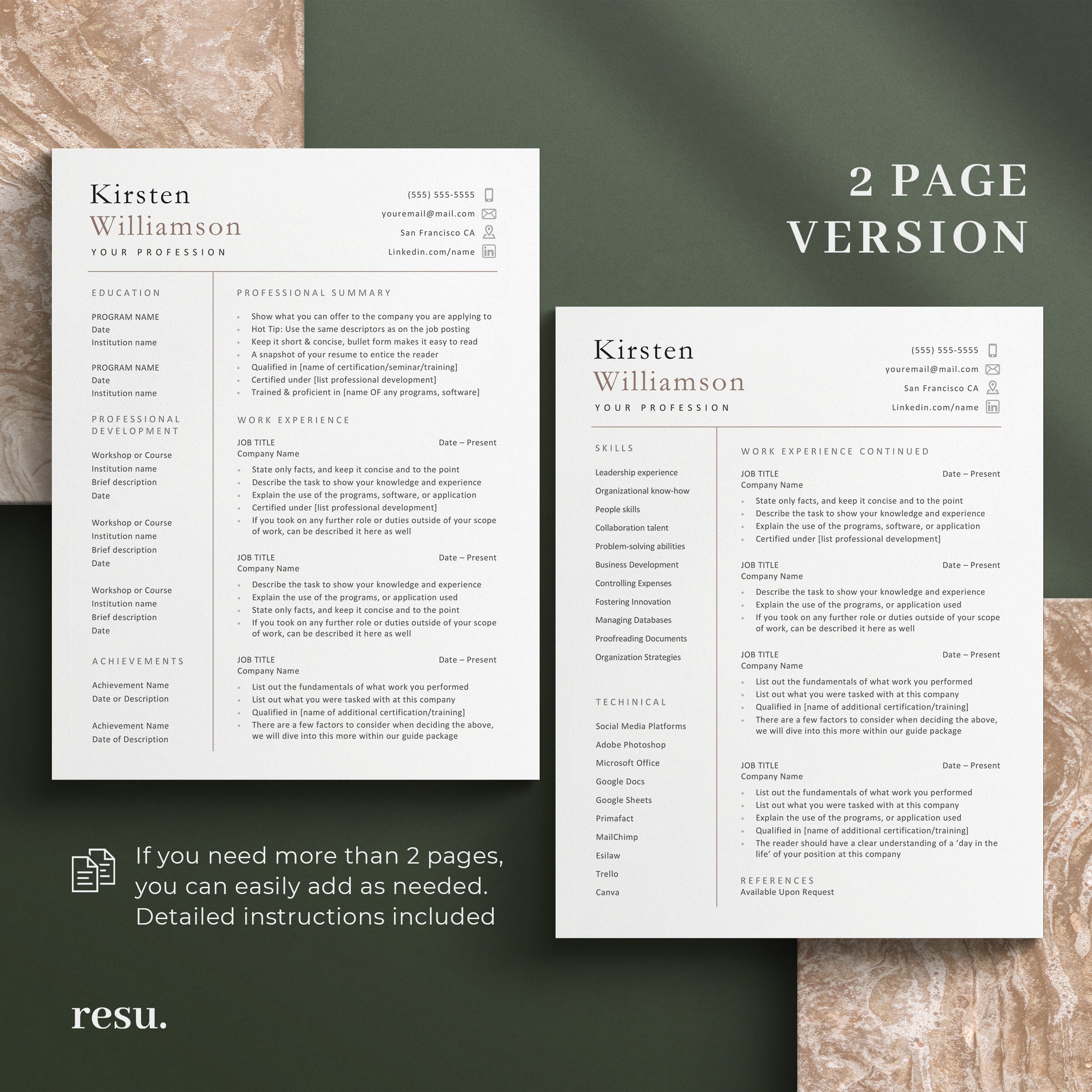Clean Resume Template, Modern CV Template + Cover Letter + References ...