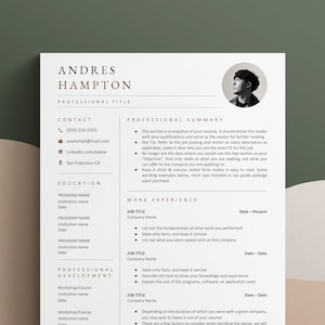 Professional Resume Template for Microsoft Word with Cover Letter, Resume Template Photo, Executive Resume Template, Google Docs CV Template